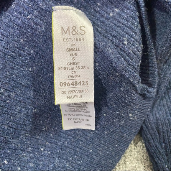 Autograph Navy Crewneck Sweater Pullover Knit Speckled Ribbed Minimalist Men's S - Picture 6 of 8